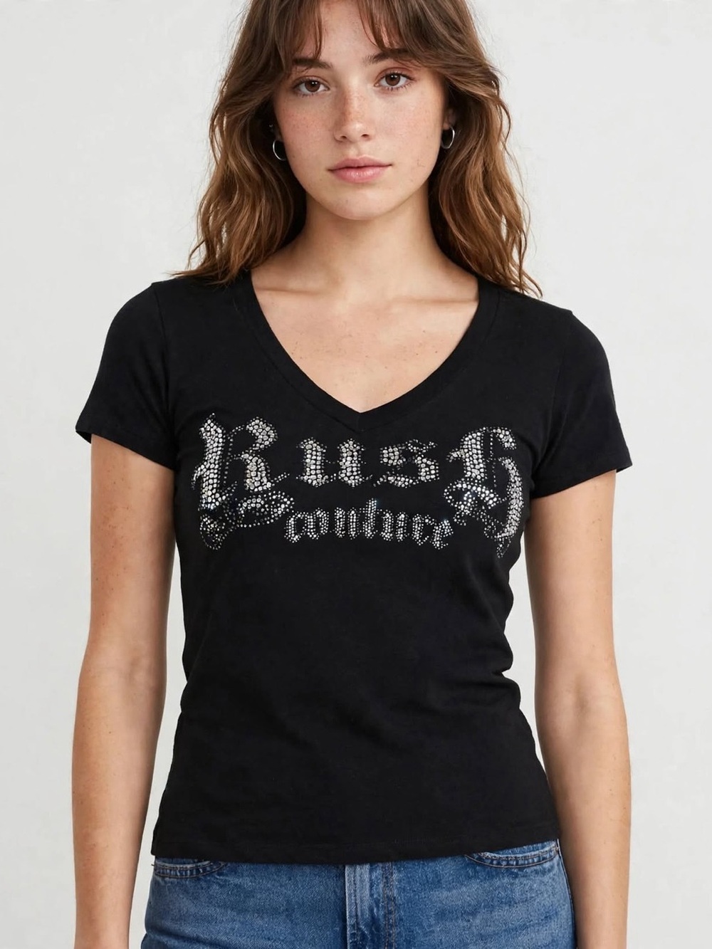 RUSH COUTURE Y2K Rhinestone V-Neck - Size M -